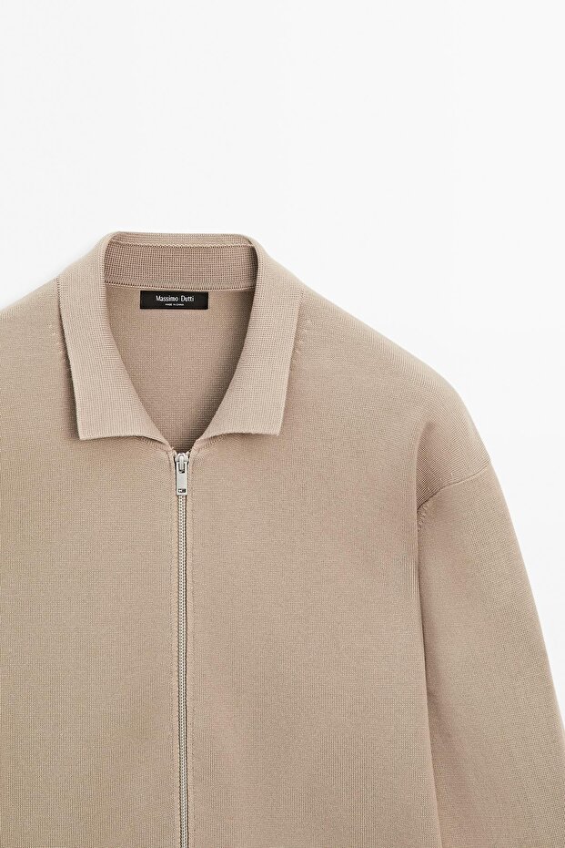 Fermuarlı pamuk karışımlı triko hırka - 6