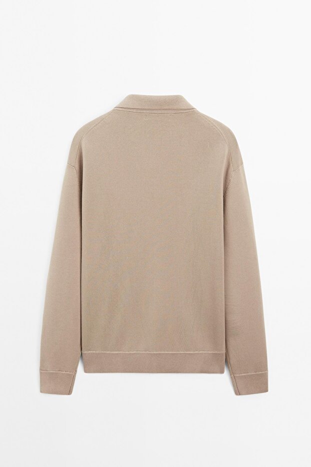 Fermuarlı pamuk karışımlı triko hırka - 8