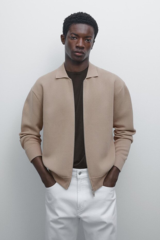 Fermuarlı pamuk karışımlı triko hırka - 2