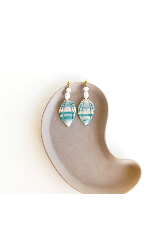 Beige Leaf Earrings Handmade - 2