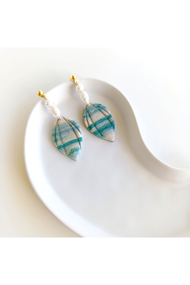 Beige Leaf Earrings Handmade - 1