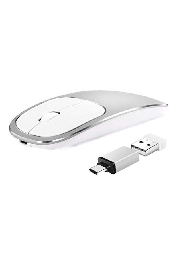 ماوس بصري لاسلكي قابل لإعادة الشحن من بي جي، فضي/أبيض - 1