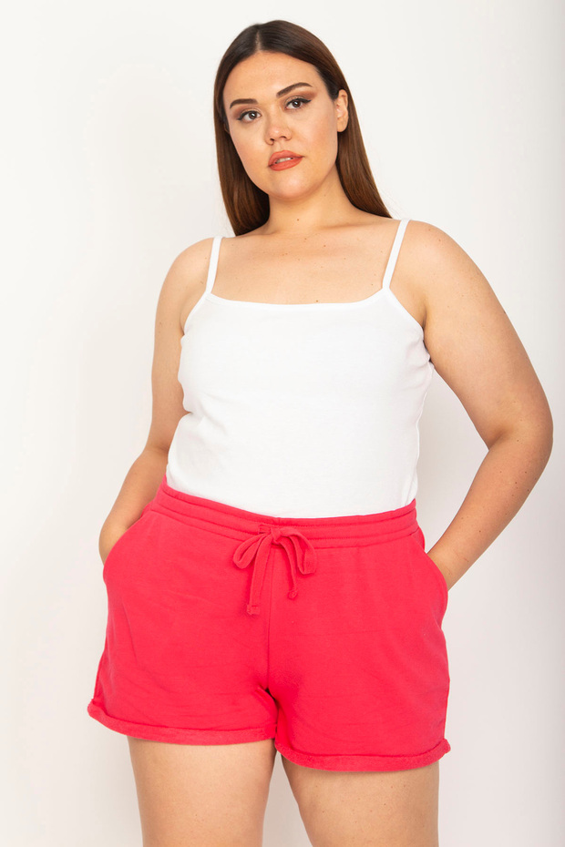 Women's Plus Size Fujya, Waist Lace Detailed Pocket Shorts 65N39053