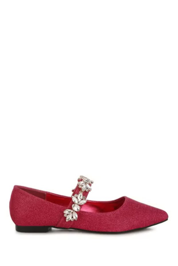 Women Diamante Brooch Glitter Ballerinas in Fuchsia