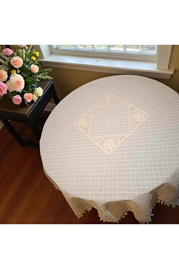 Buldan Work Round Tablecloth Local Weaving - 3
