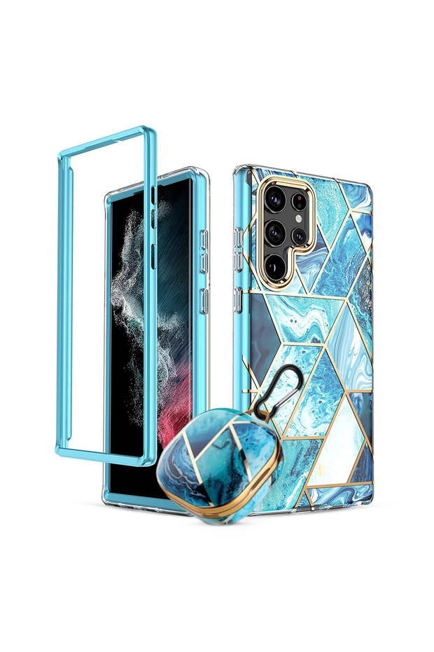 Marble Bundle for Samsung Galaxy S24 5G Ultra Case + Galaxy Buds Case - Blue
