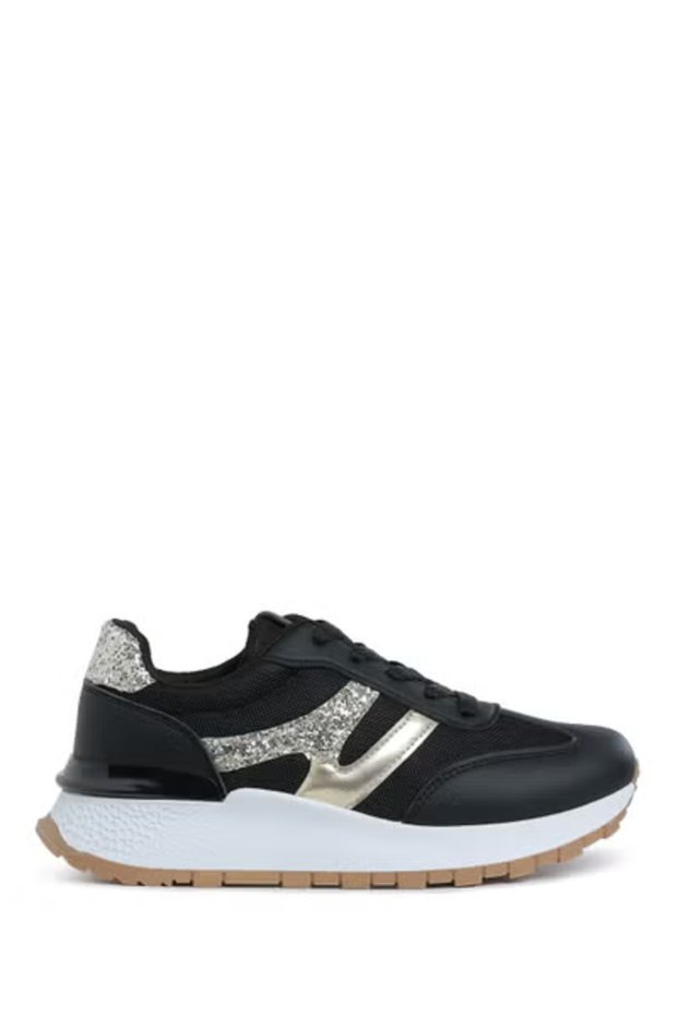 Women Glitter Detail Chunky Sneakers in Black and Gold