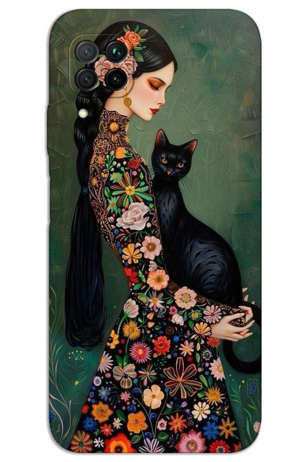 Huawei P40 Lite Case Hd Pattern Printed Back Cover - Black Cat