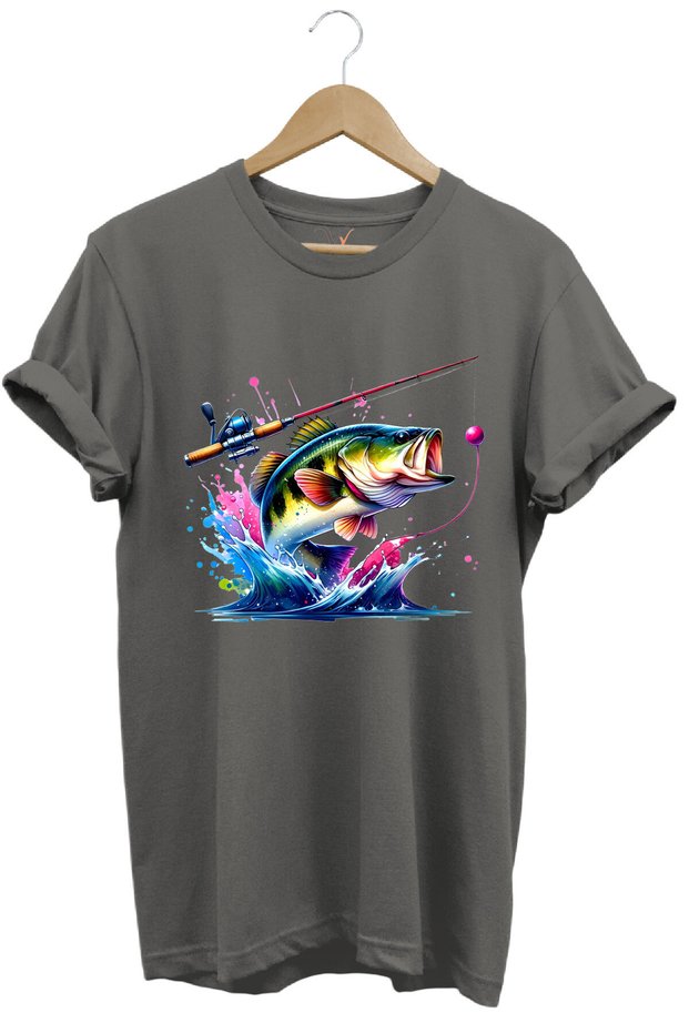 Fishing Fishing Colorful Sea Bass Fish Printed Hunting 100% Cotton Regular Fit Unisex T-Shirt