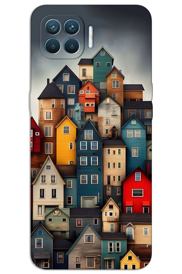 Oppo Reno 4 Lite Case Hd Pattern Printed Back Cover - Colorful Houses