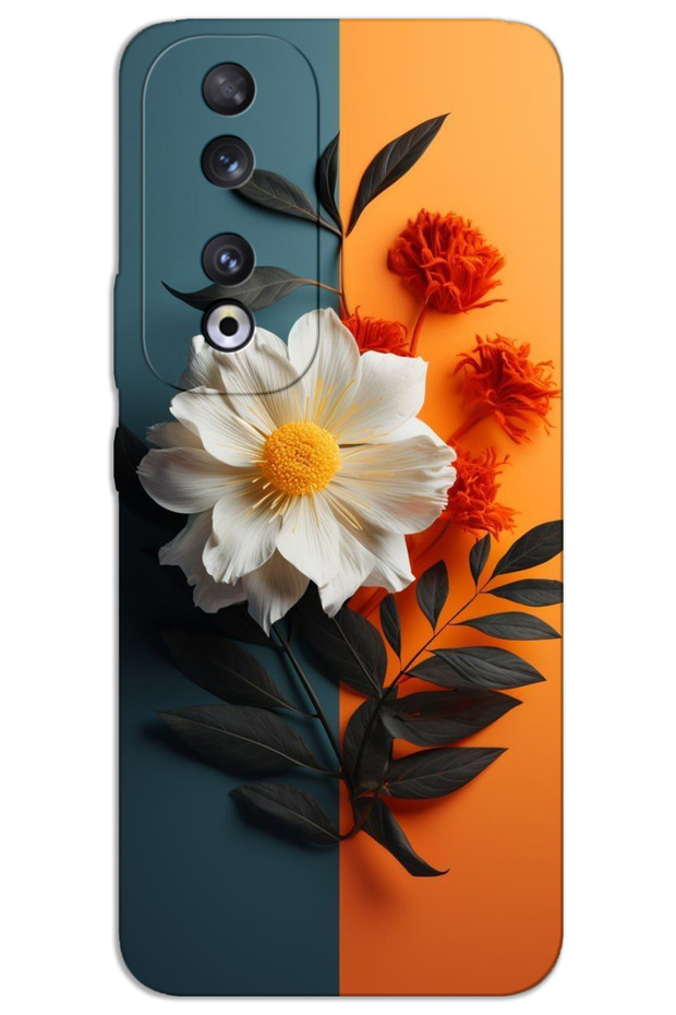 Huawei Honor 90 Case Hd Pattern Printed Back Cover - White Orange Flower