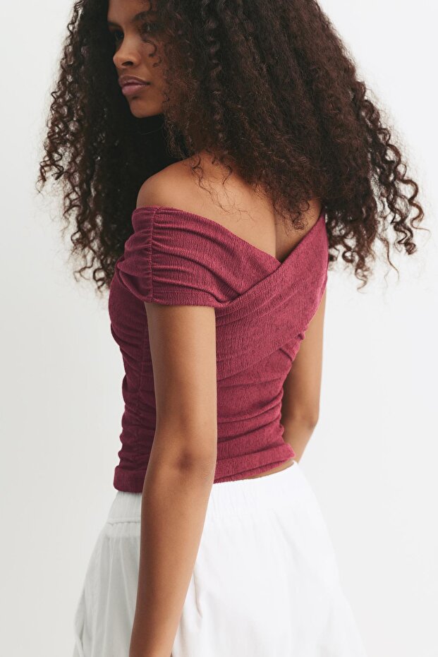 Açık omuzlu kruvaze yaka Top - 4