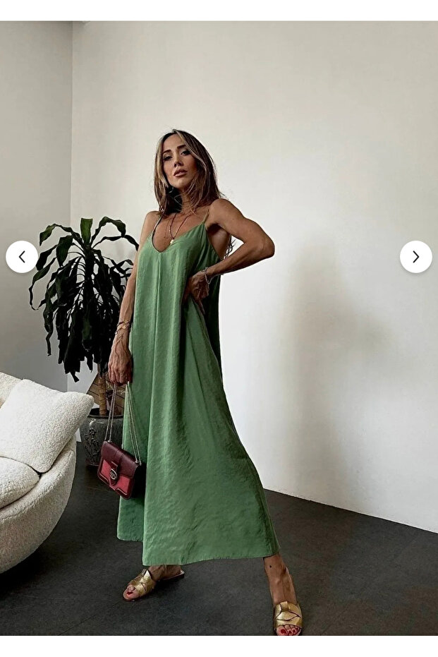 Khaki Adjustable Strap Long Dress