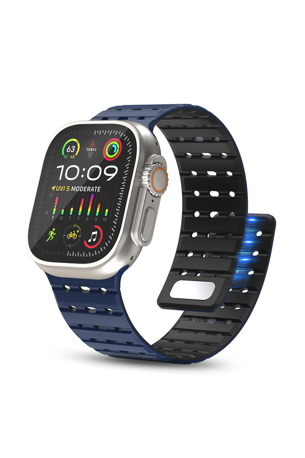Apple Watch 49mm 46mm 45mm 44mm 42mm | Magnetic Sport Silicone Band | Dark Blue/Black