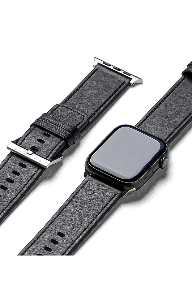 Leather One Basic Bold Apple Watch Band For Apple Watch 42 / 44 / 45mm / 49mm| Black