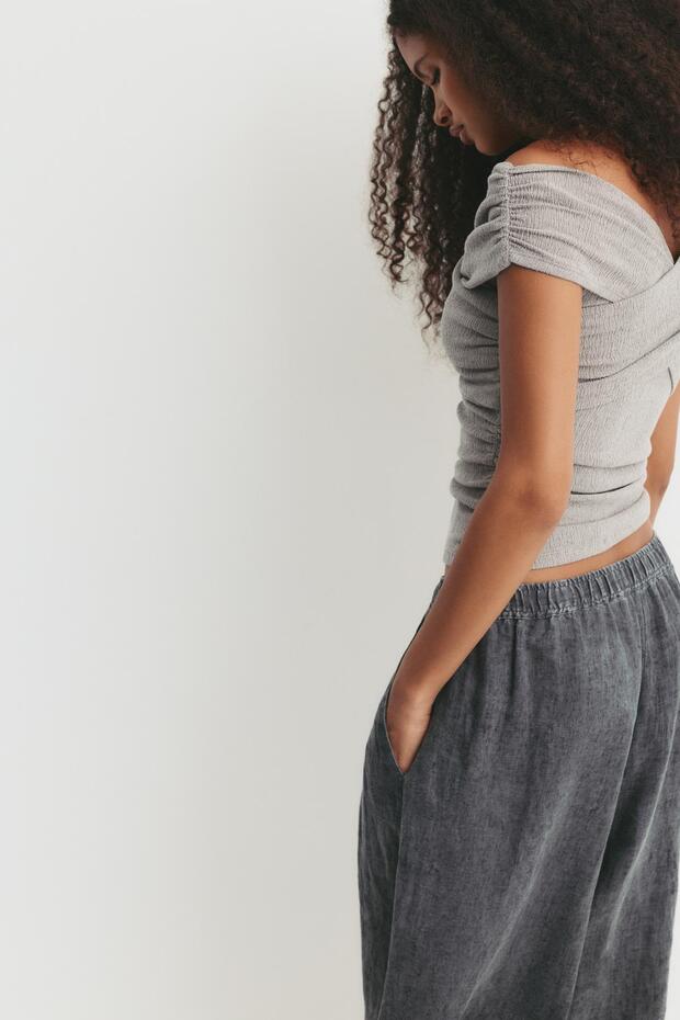 Açık omuzlu kruvaze yaka Top - 4