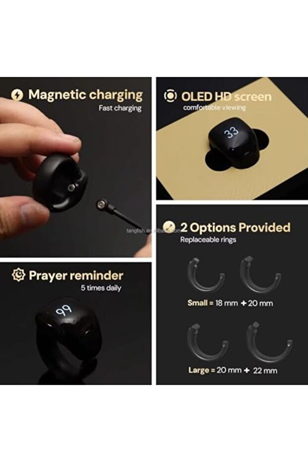 Smart Tasbih Counter Zikr Ring, Digital Tasbeeh Counter with OLED Display & APP Support, Magnetic Ch - 5