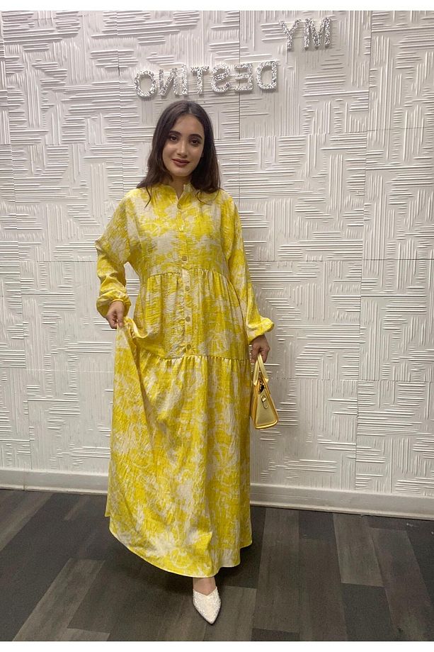 Tesettür Desenli Mango Kumaş Elbise - 3