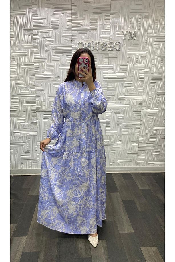 Tesettür Desenli Mango Kumaş Elbise - 4