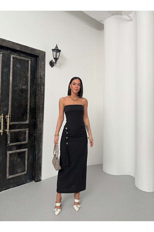 STRAPLEZ KETEN ELBİSE - 2