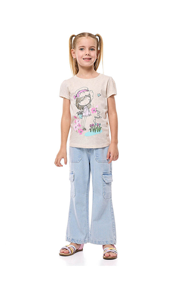 بنطلون جينز واسع مغسول مع أزرار للإغلاق - 1