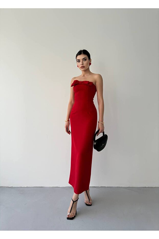 Luzi Kurdele Atlas Midi Elbise - 1