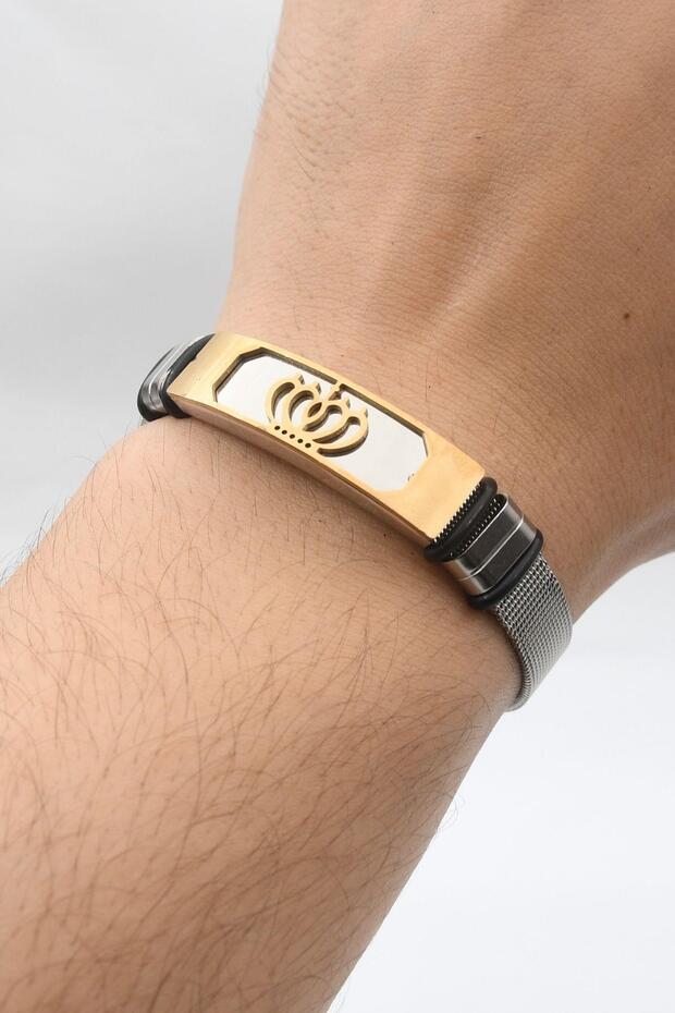 King Crown Motif Watch Band Design Stainless Steel Bracelet 902121