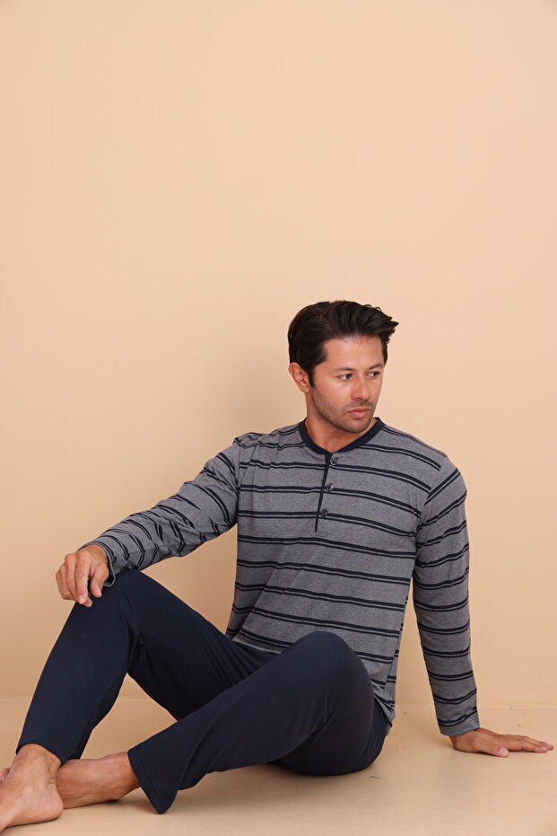 Knit Regular Gri Erkek Uzun Kol Pijama Takımı - 4