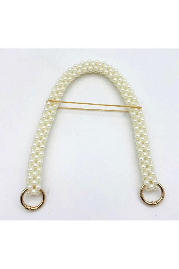 Angel Bag Accessory Cream Color 39 cm Beaded Bag Handle Light Gold Metallic