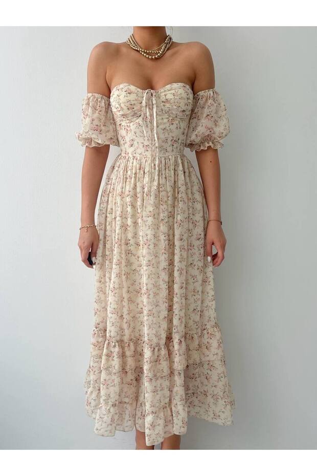 Alessa Şifon Gloplu Midi Astarlı Elbise - 5