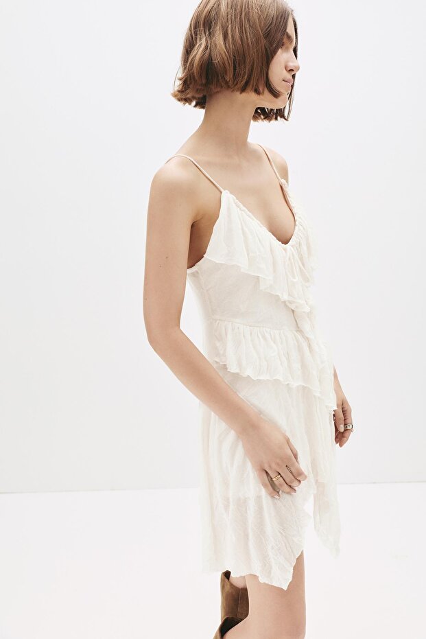 Asimetrik fırfırlı kısa elbise - 6