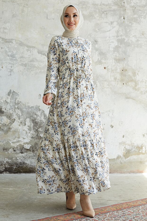 Evesya Tunnel Lace Viscose Dress - Blue