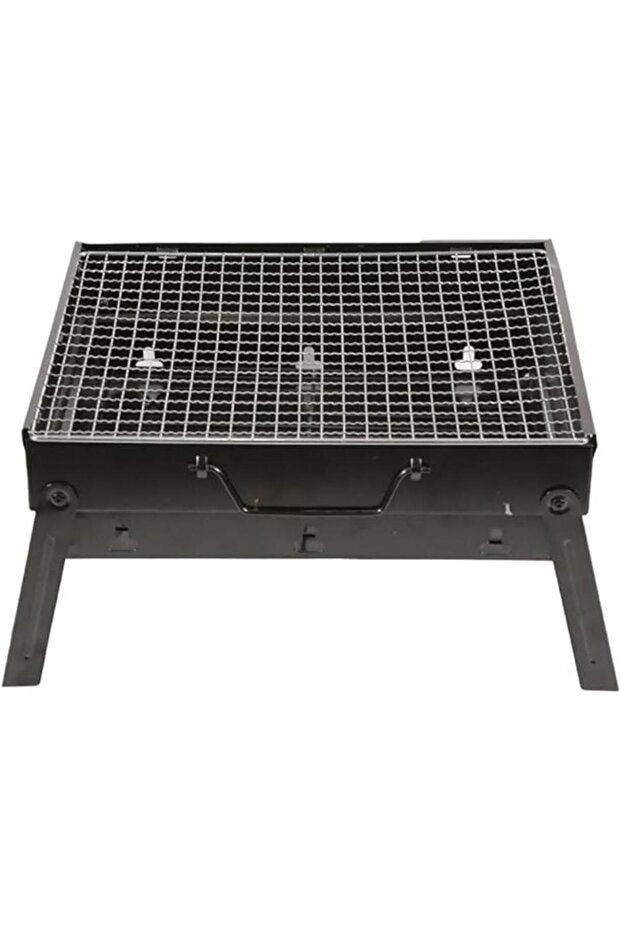 Compact, foldable charcoal grill in black—perfect for camping, picnics, and outdoor BBQ fun.