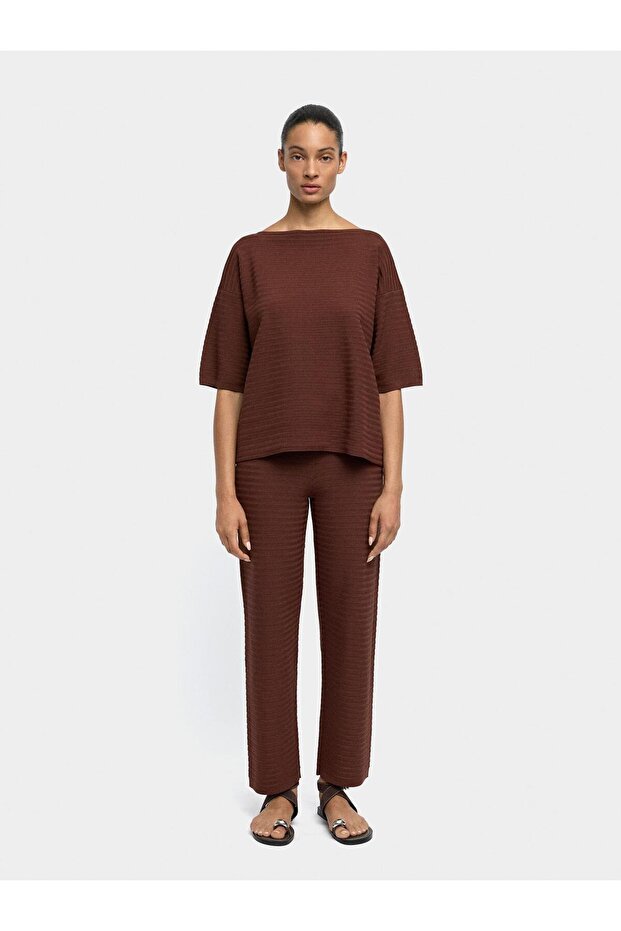 Fitilli Örme Pantolon - 1