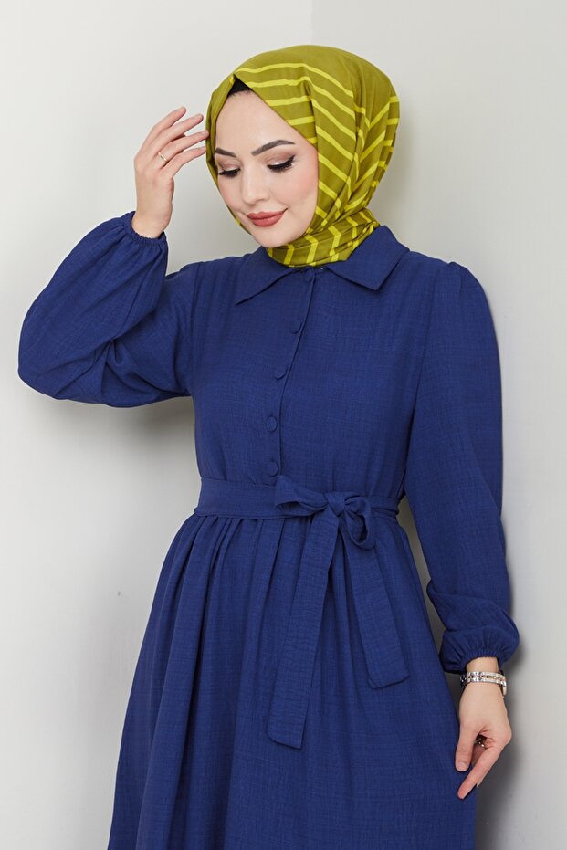 Eteği Katlı Tesettür Elbise 3025HBS856-MS Laci - 4