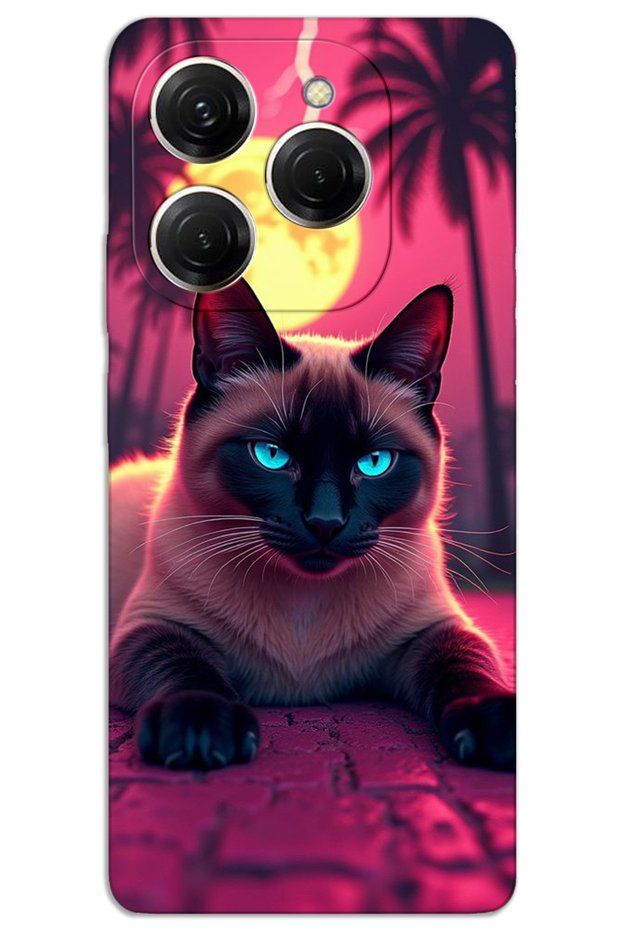 حافظة هاتف Tecno Spark 20 Pro 5G ذات غطاء خلفي مطبوع بنمط HD - قطة مشدودة