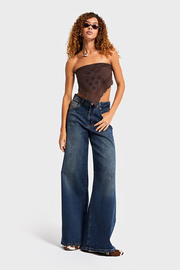 Women's T.Kot Color 2w5-8 LYL36 Palazzo Fit Stretch Denim Jeans, Inseam 80 cm