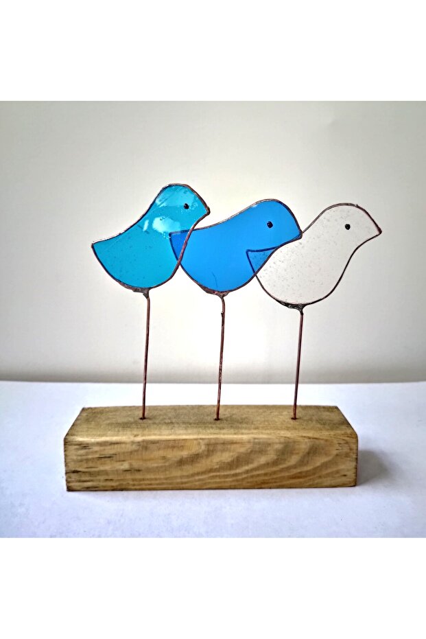 vitray dekoratif 3lü kuş modeli - 1