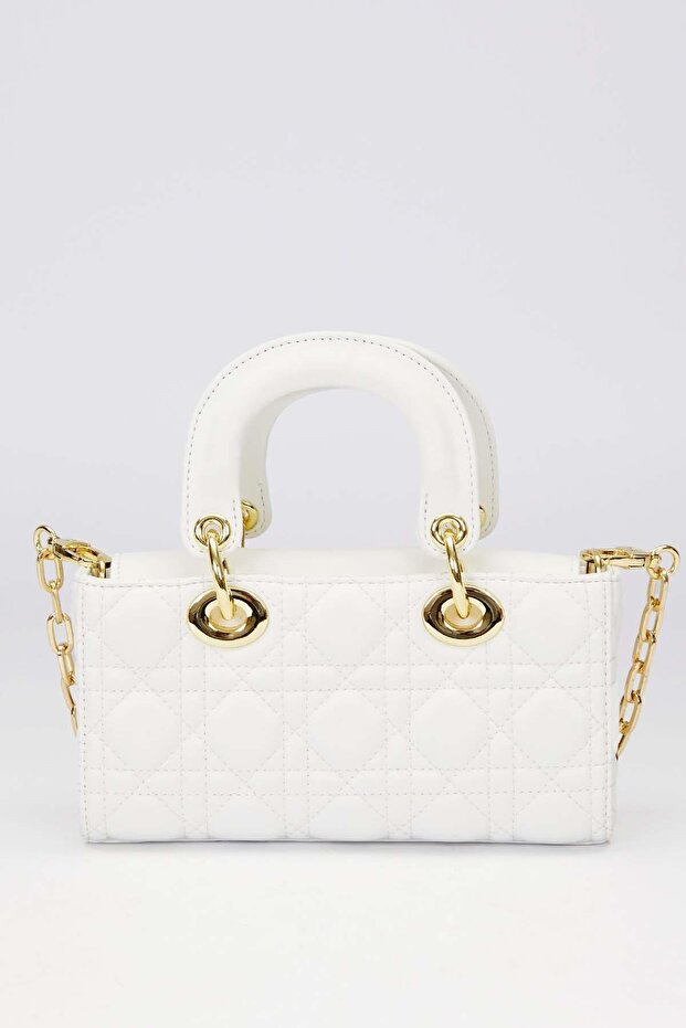 حقيبة يد مع إكسسوارات حزام سلسلة بيضاء - 4