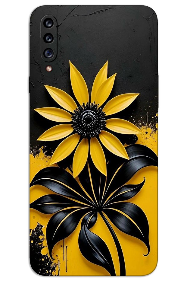 Samsung Galaxy A20S Case Hd Pattern Printed Back Cover - Black Yellow Flower
