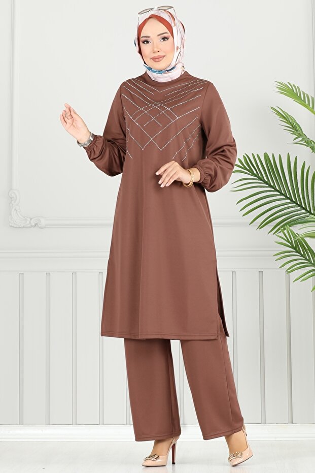 Önü Taşlı Dabıl Takım 429DVL817-MS Kahve - 2