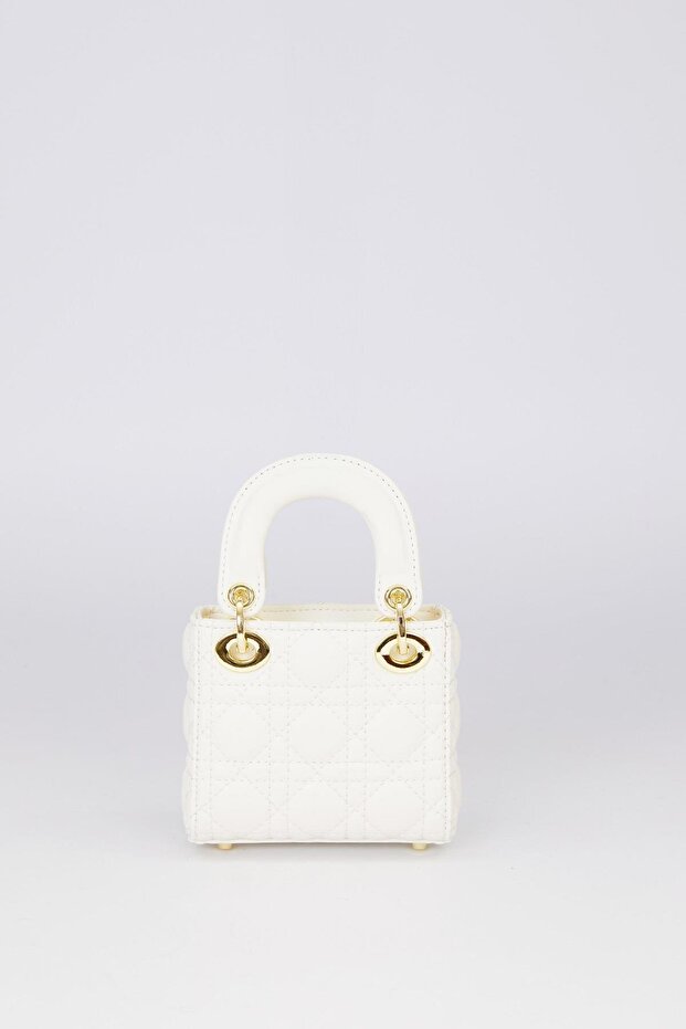 Krem Mini Kapitone El Çantası - 4