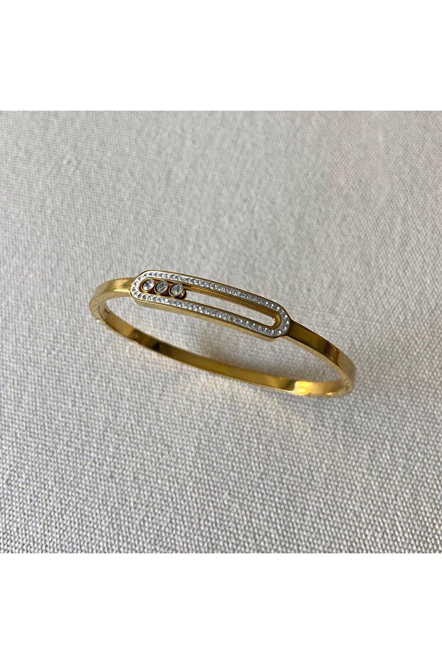 Gold Steel Handcuffs with Movable Stones