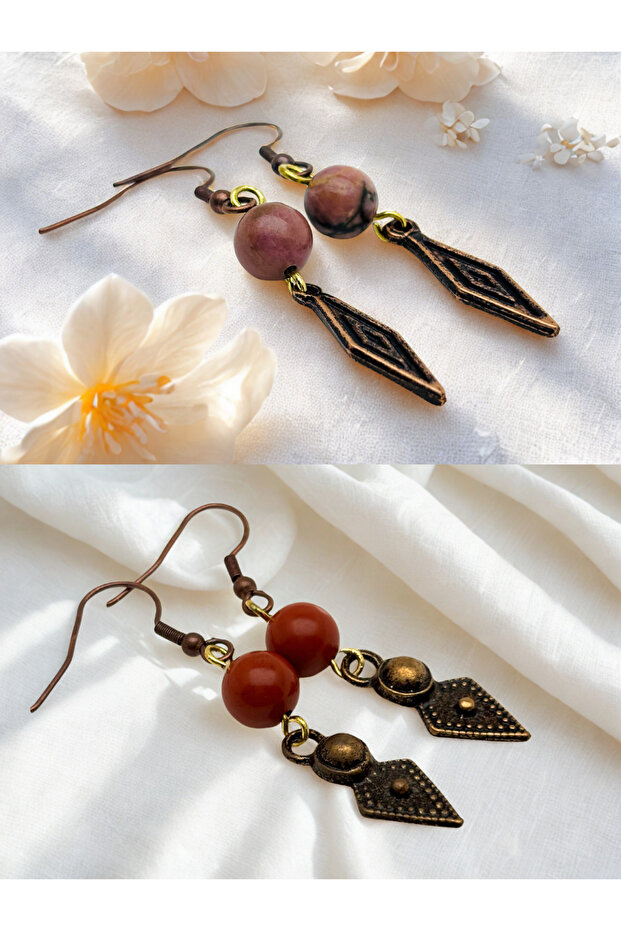 Rodonite & Jasper Natural Stone 2-Piece Earring Set