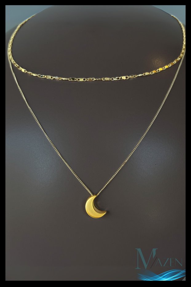 Combination Chain Necklace | Crescent Half Moon Tip | Double Gold Color Necklace | Choker Women's Jewelry Accessory