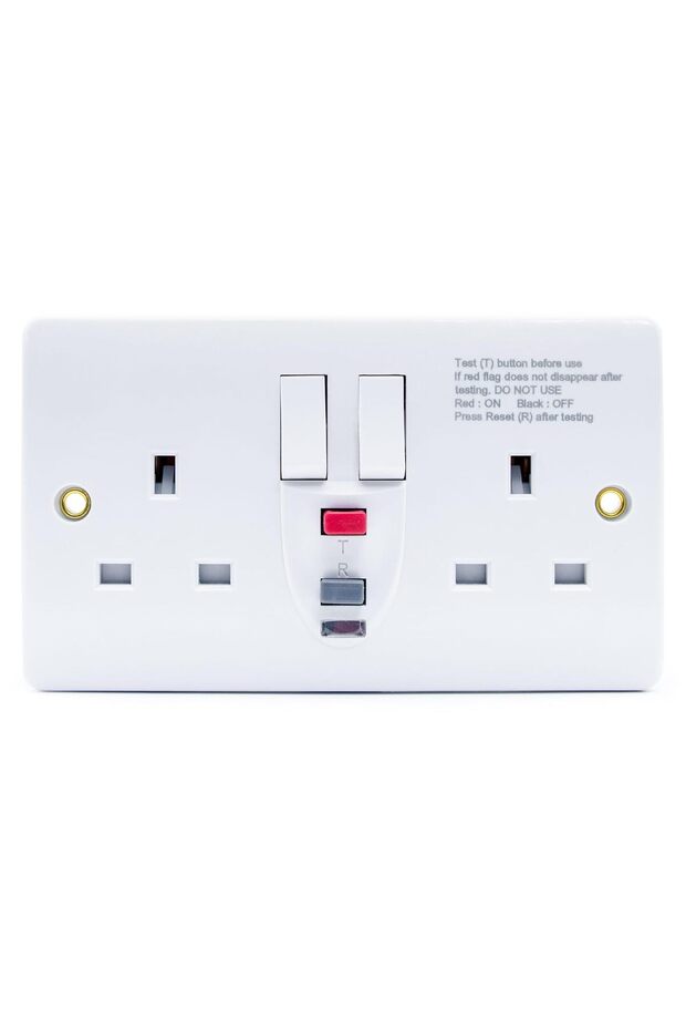 Double Wall Socket with RCD Protection, 2-Gang 13A Switched Outlet, White