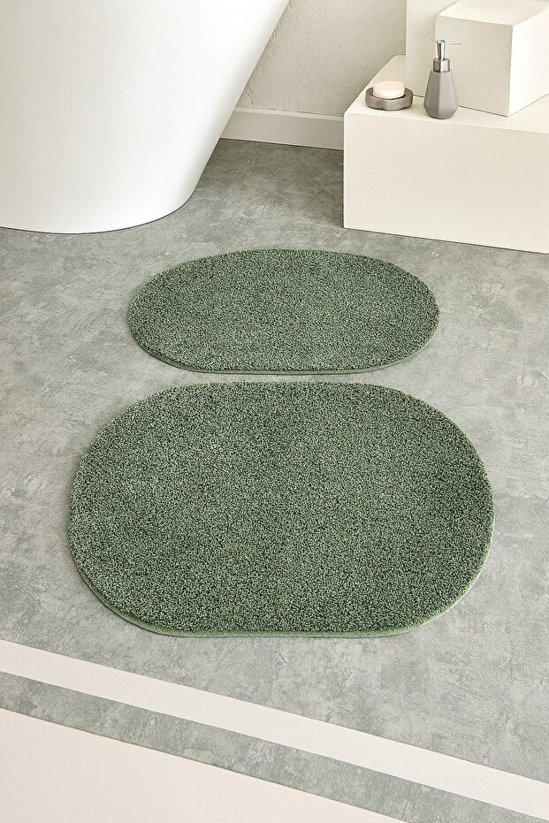 Shaggy Oval Large Size Non-Slip Base Washable 60X100 60X50 Set of 2 Bath Mat - 1