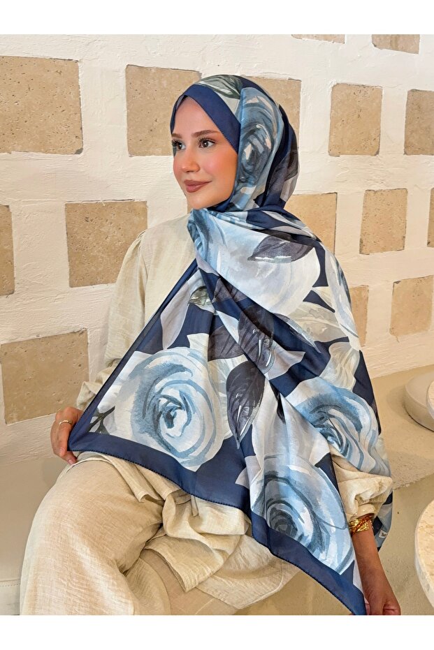 Women's Soft Cotton Ethnic Floral Pattern Navy Blue Shawl Inspiration Series Ps28