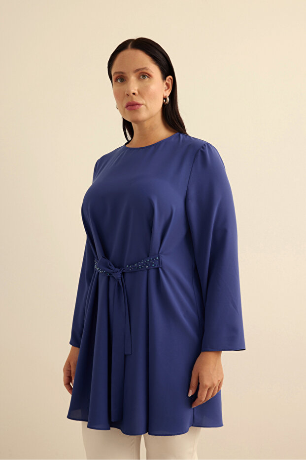 Kemeri İşlemeli Dökümlü Tunik - 4