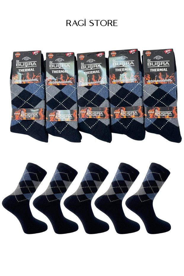 5-Piece Thermal Plaid Men's Towel Socks